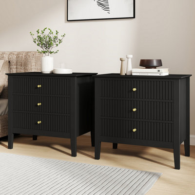 Melody Maison Pair of Large 3 Drawer Bedside Tables - Hales Black Range