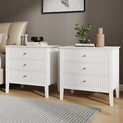 Melody Maison Pair Of Large 3 Drawer Bedside Tables - Hales White Range