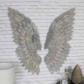 Melody Maison Pair of Large Grey Feather Effect Angel Wings