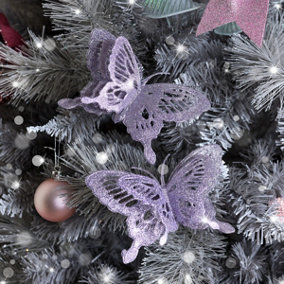 Melody Maison Pair of Lilac Glitter Butterfly Christmas Decoration Clips