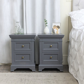 Melody Maison Pair of Midnight Grey Two Drawer Bedside Tables - Daventry Midnight Grey Range