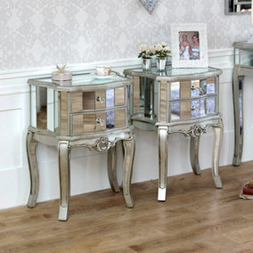 Melody Maison Pair of Mirrored 2 Drawer Bedside Tables - Tiffany Range