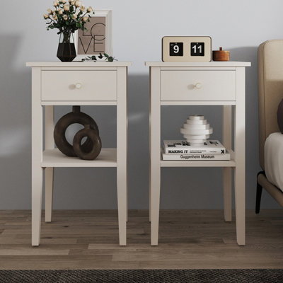 Melody Maison Pair of One Drawer Bedside Table - Abbey Pale Ivory Range