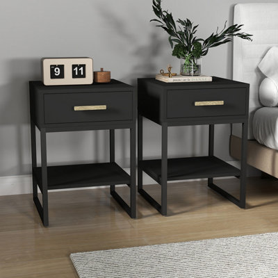 Melody Maison Pair of One Drawer Bedside Table - Luna Black Range