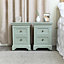 Melody Maison Pair of Sage Green Two Drawer Bedside Tables - Daventry Sage Green Range