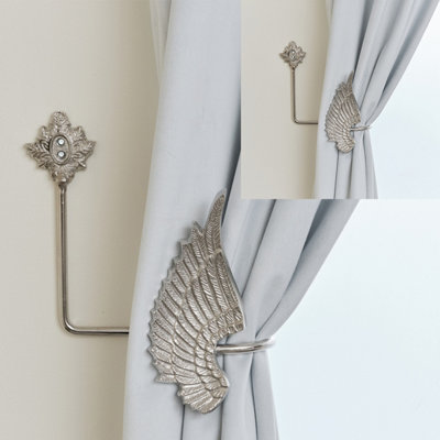 Melody Maison Pair of Silver Angel Wing Curtain Tie Backs