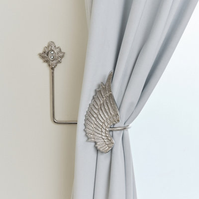 Melody Maison Pair of Silver Angel Wing Curtain Tie Backs