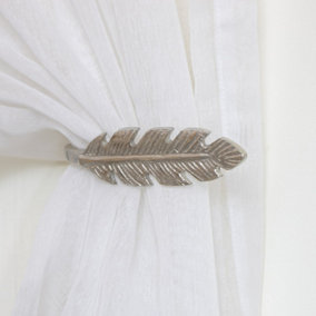 Melody Maison Pair of Silver Feather Curtain Holdbacks