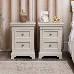 Melody Maison Pair of Taupe-Grey Two Drawer Bedside Tables - Daventry Taupe-Grey Range