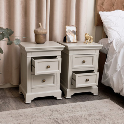 Melody Maison Pair of Taupe-Grey Two Drawer Bedside Tables - Daventry Taupe-Grey Range