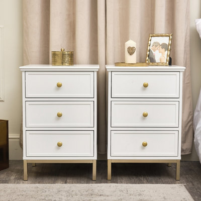 Melody Maison Pair of Three Drawer Bedside Tables - Aisby White Range