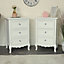 Melody Maison Pair of White 3 Drawer Bedside Tables - Victoria Range