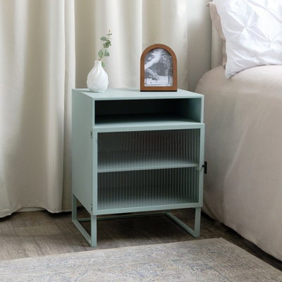 Melody Maison Pale Blue Reeded Glass Bedside Table