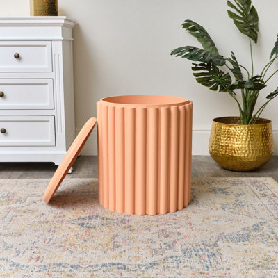 Melody Maison Peach Wooden Fluted Storage Stool / Side Table