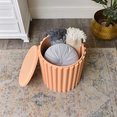 Melody Maison Peach Wooden Fluted Storage Stool / Side Table