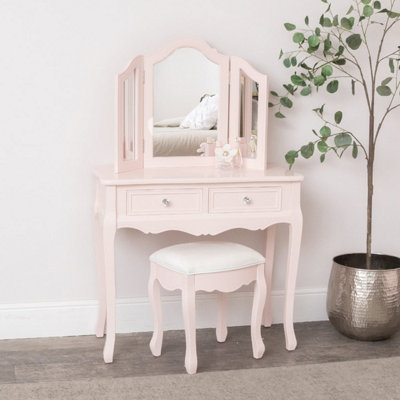 Melody Maison Pink Dressing Table, Mirror, Stool Set - Sophia Pink Range