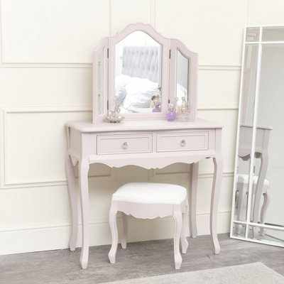 Melody Maison Pink Dressing Table, Mirror, Stool Set - Victoria Pink Range