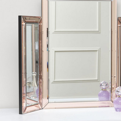 Melody Maison Pink Glass Art Deco Rectangle Triple Mirror 74cm x 55cm