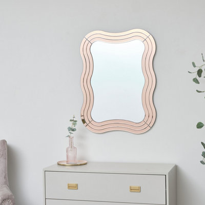 Melody Maison Pink Glass Art Deco Wavy Wall Mirror - 80cm x 60cm