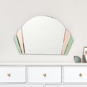 Melody Maison Pink & Green Glass Art Deco Arch Fan Wall Mirror 71cm x 46cm