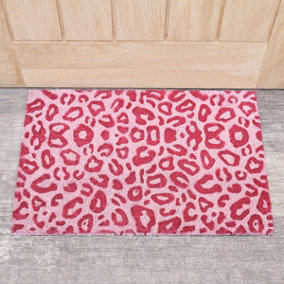 Melody Maison Pink Leopard Print Coir Door Mat