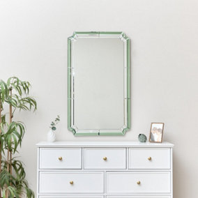 Melody Maison Rectangle Green Glass Art Deco Wall Mirror 60cm x 100cm