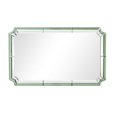 Melody Maison Rectangle Green Glass Art Deco Wall Mirror 60cm x 100cm