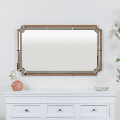 Melody Maison Rectangle Pink Glass Art Deco Wall Mirror 60cm x 100cm