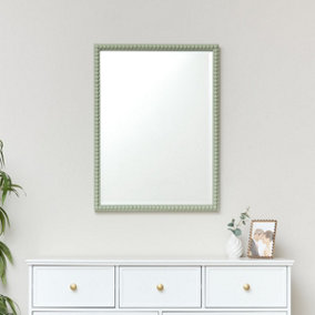 Melody Maison Rectangle Sage Green Bobbin Bobble Wall Mirror 62cm x 82cm