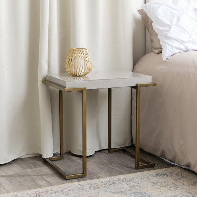 Melody Maison Rectangular Metal Taupe Grey and Gold Framed Side Table