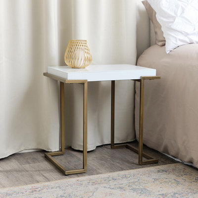 Melody Maison Rectangular Metal White and Gold Framed Side Table