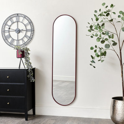 Melody Maison Red Metal Framed Pill Shaped Mirror 40cm x 150cm