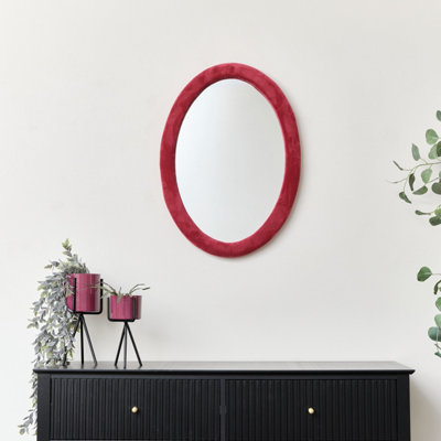 Melody Maison Red Oval Velvet Framed Wall Mirror 50cm x 70cm