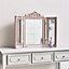 Melody Maison Rose Gold Pink Ornate Dressing Table Triple Mirror 74cm x 56cm