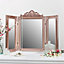 Melody Maison Rose Gold Pink Ornate Dressing Table Triple Mirror