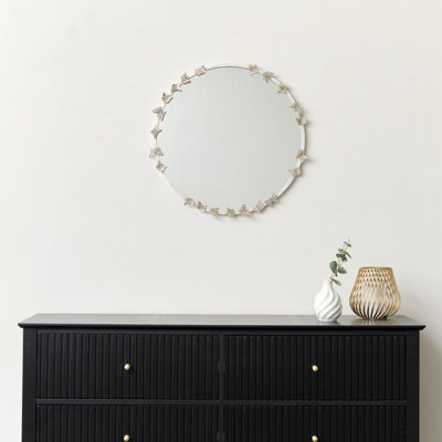Melody Maison Round Antique White Butterfly Mirror 50cm x 50cm