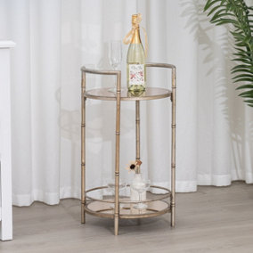 Melody Maison Round Champagne 2 Tier Mirrored Side Table