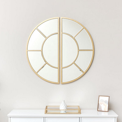 Melody Maison Round Gold 2 Section Window Wall Mirror 80cm x 80cm DIY