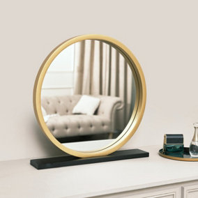 Melody Maison Round Gold & Black Freestanding Table Top Mirror