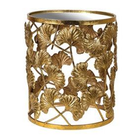 Melody Maison Round Gold Ginkgo Leaf Mirrored Side Table