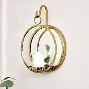 Melody Maison Round Gold Mirrored Wall Candle Sconce