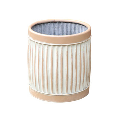 Melody Maison Round Metal Rustic Textured Stone Effect Planter Pot ...