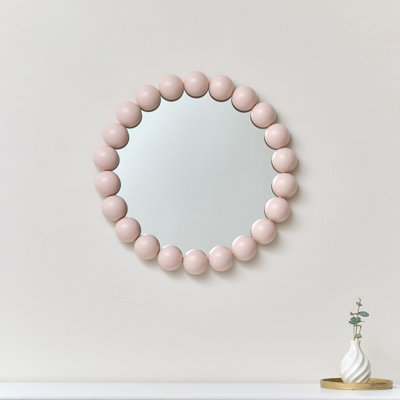 Melody Maison Round Pink Bobble Bobbin Wall Mirror 60cm x 60cm