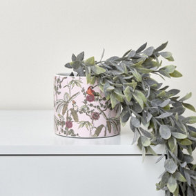 Melody Maison Round Pink Ceramic Botanical Parrot Storage Pot