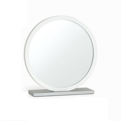 Melody Maison Round White & Silver Freestanding Table Top Mirror