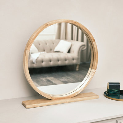 Melody Maison Round Wooden Freestanding Table Top Mirror