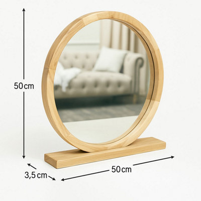 Melody Maison Round Wooden Freestanding Table Top Mirror