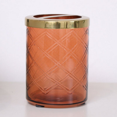 Melody Maison Rust Orange Patterned Glass Toothbrush Holder with