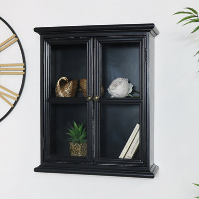 Melody Maison Rustic Black Glass Wall Cabinet Price Comparisons | Compare The Build