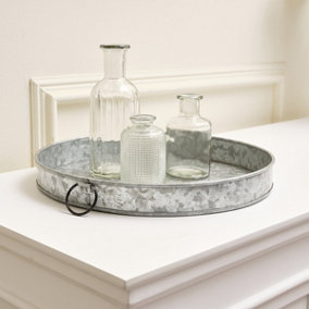 Melody Maison Rustic Galvanised Steel Silver Round Display Tray